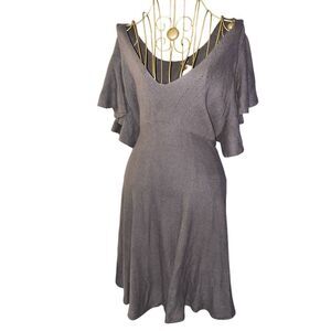 FREE PEOPLE Jodi Sweater Dress Brown Small Low Cut Front Ruffle‎ Sleeves